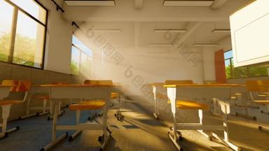 空荡荡的旧教室，阳光和阴影